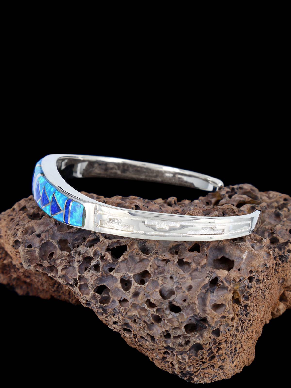 Navajo Sterling Silver Lapis and Opalite Inlay Cuff Bracelet