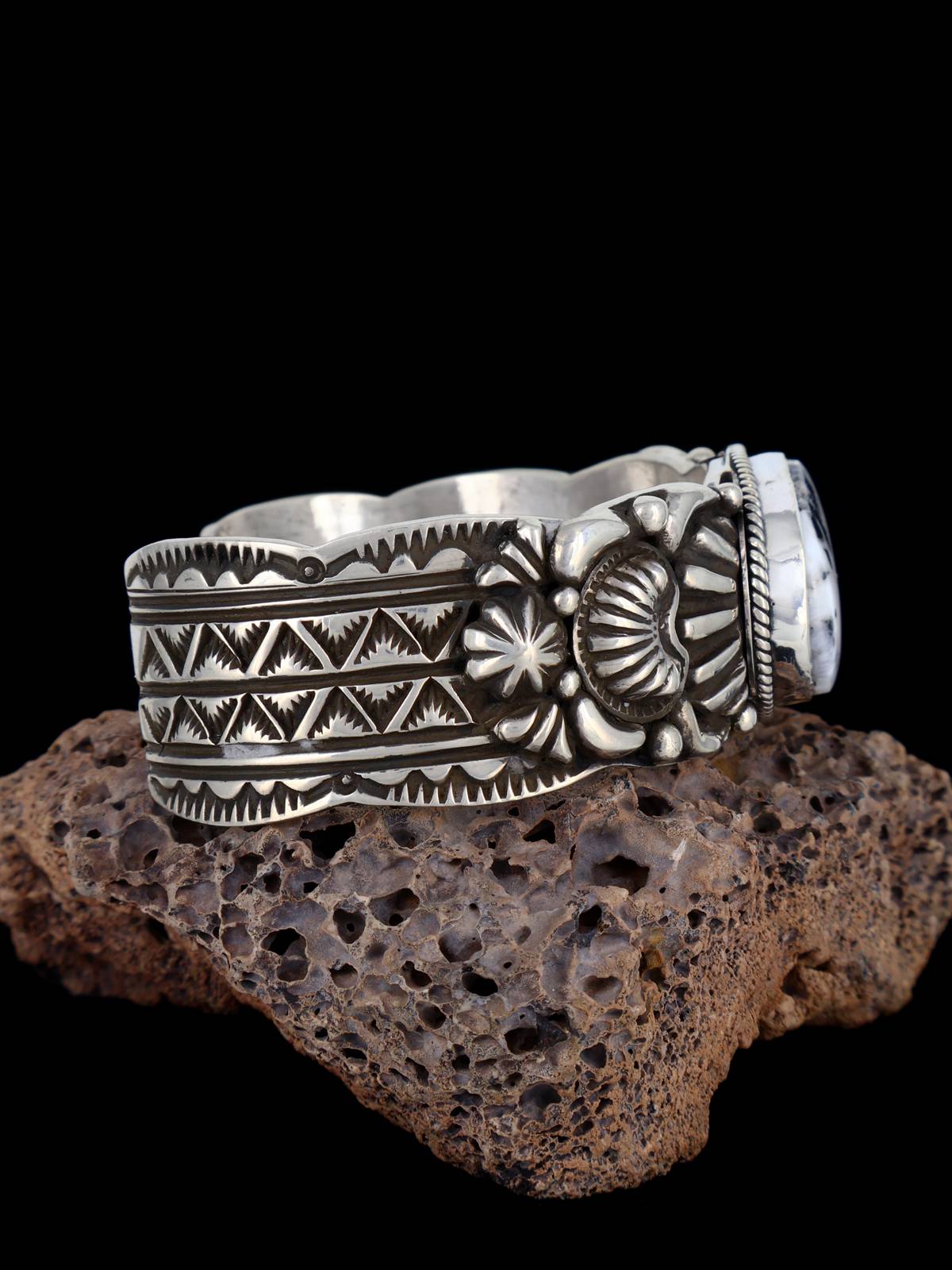Navajo Sterling Jewelry White Buffalo Cuff Bracelet