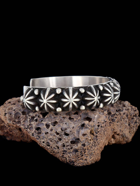 Large Native American Sterling Silver Star Burst Cuff Bracelet