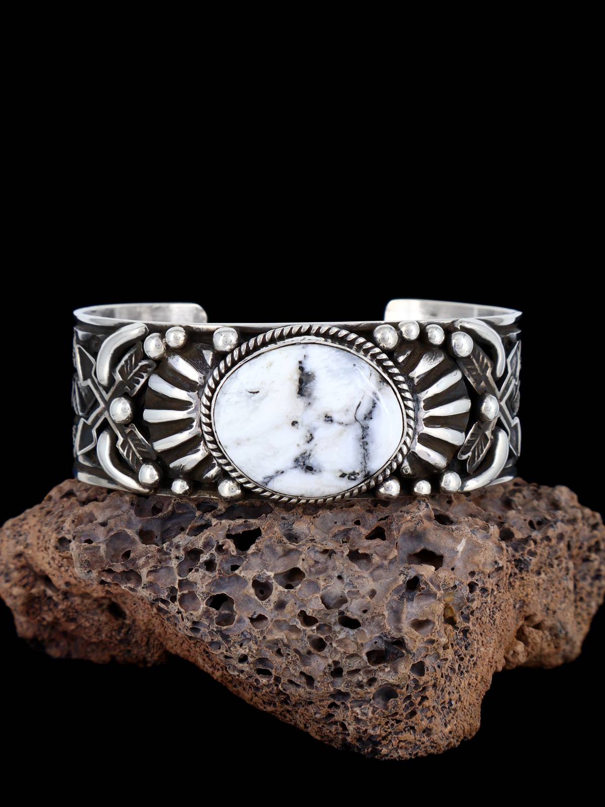 Navajo Sterling Jewelry White Buffalo Cuff Bracelet