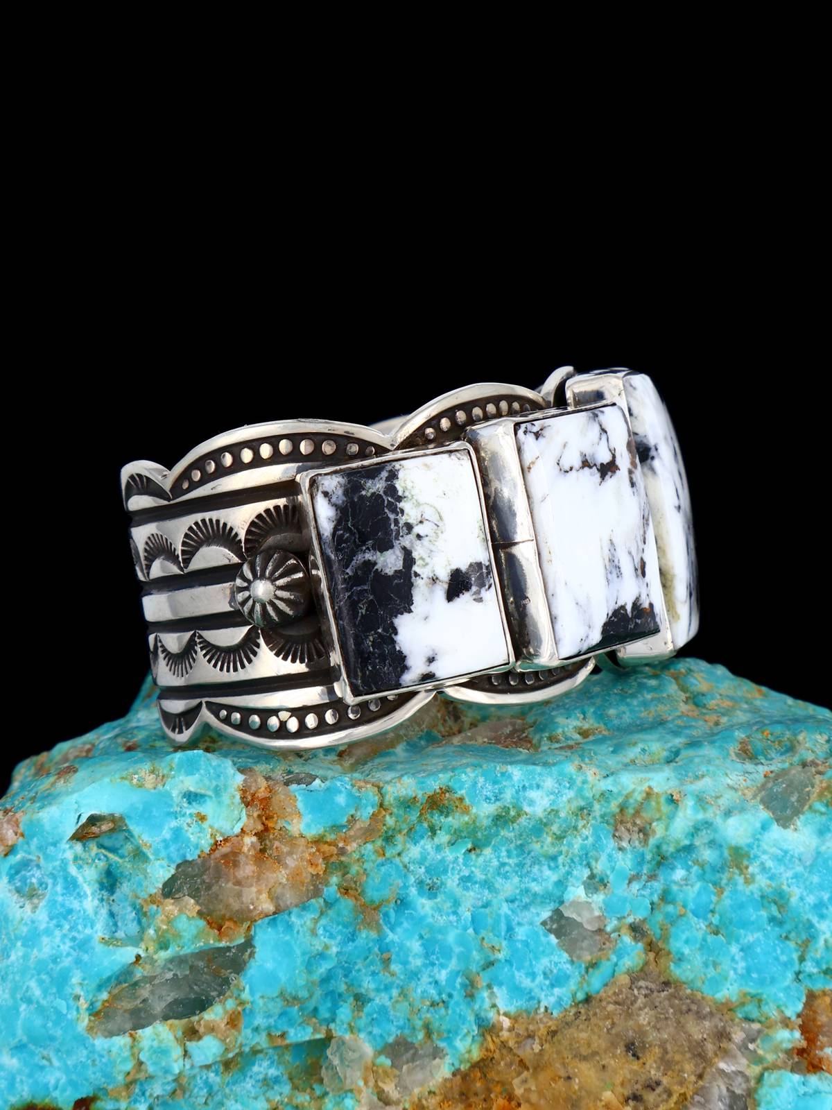 Navajo Jewelry White Buffalo Sterling Silver Cuff Bracelet