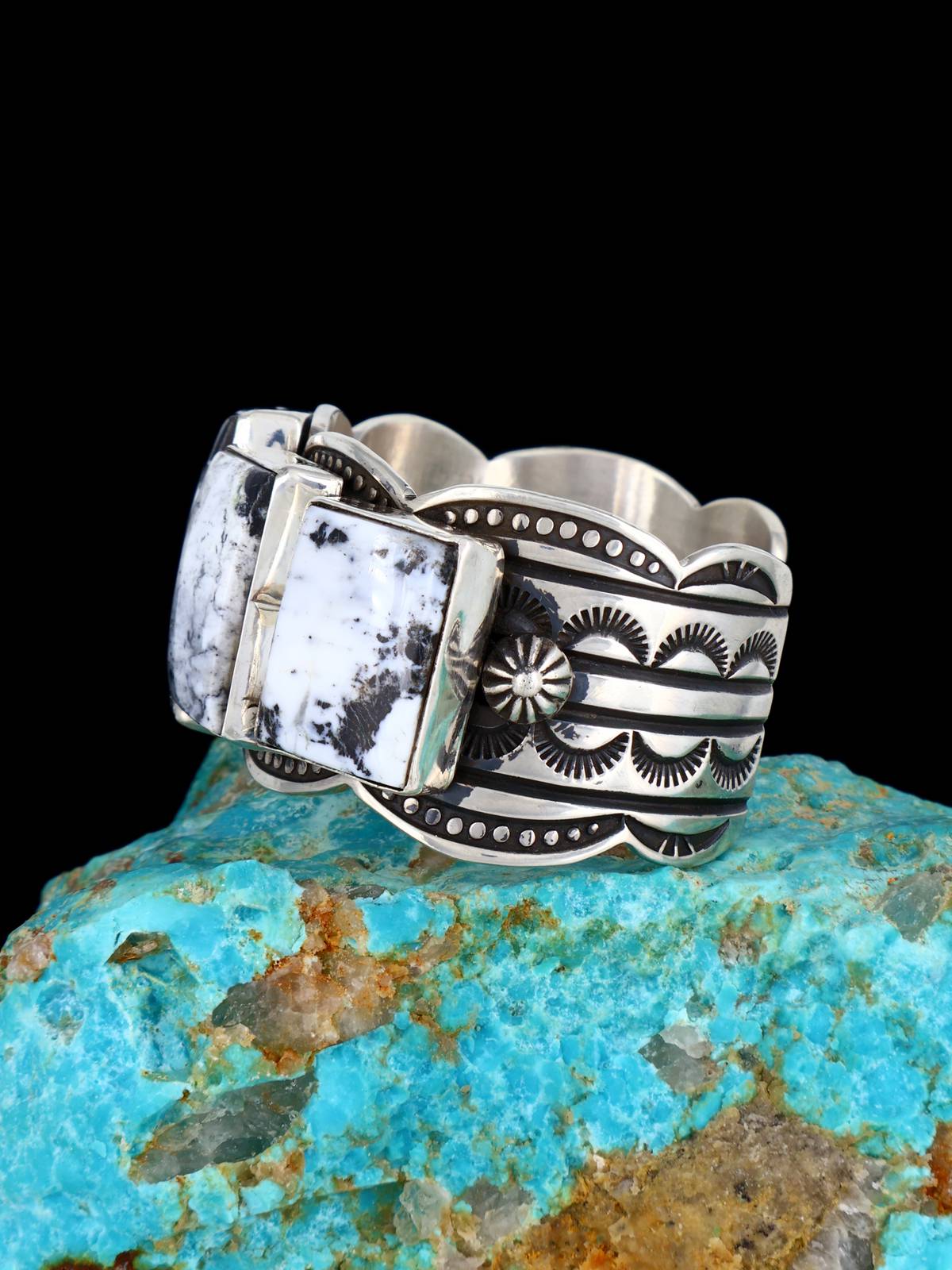 Navajo Jewelry White Buffalo Sterling Silver Cuff Bracelet