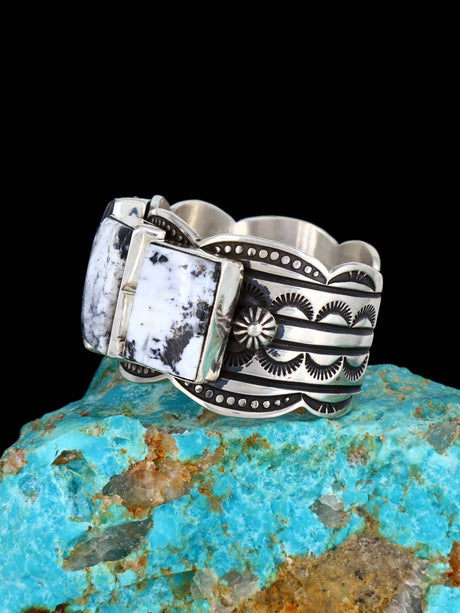 Navajo Jewelry White Buffalo Sterling Silver Cuff Bracelet