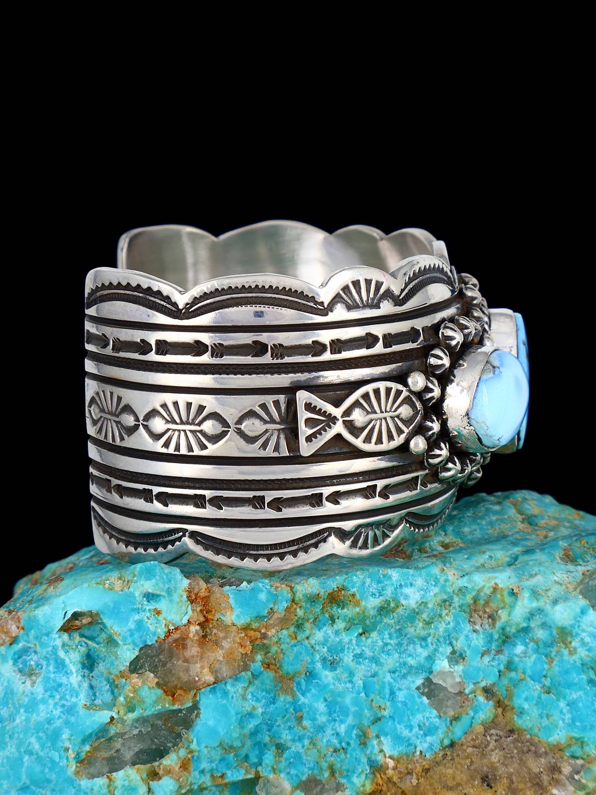 Bracelet manchette amérindien en argent sterling Golden Hill Turquoise