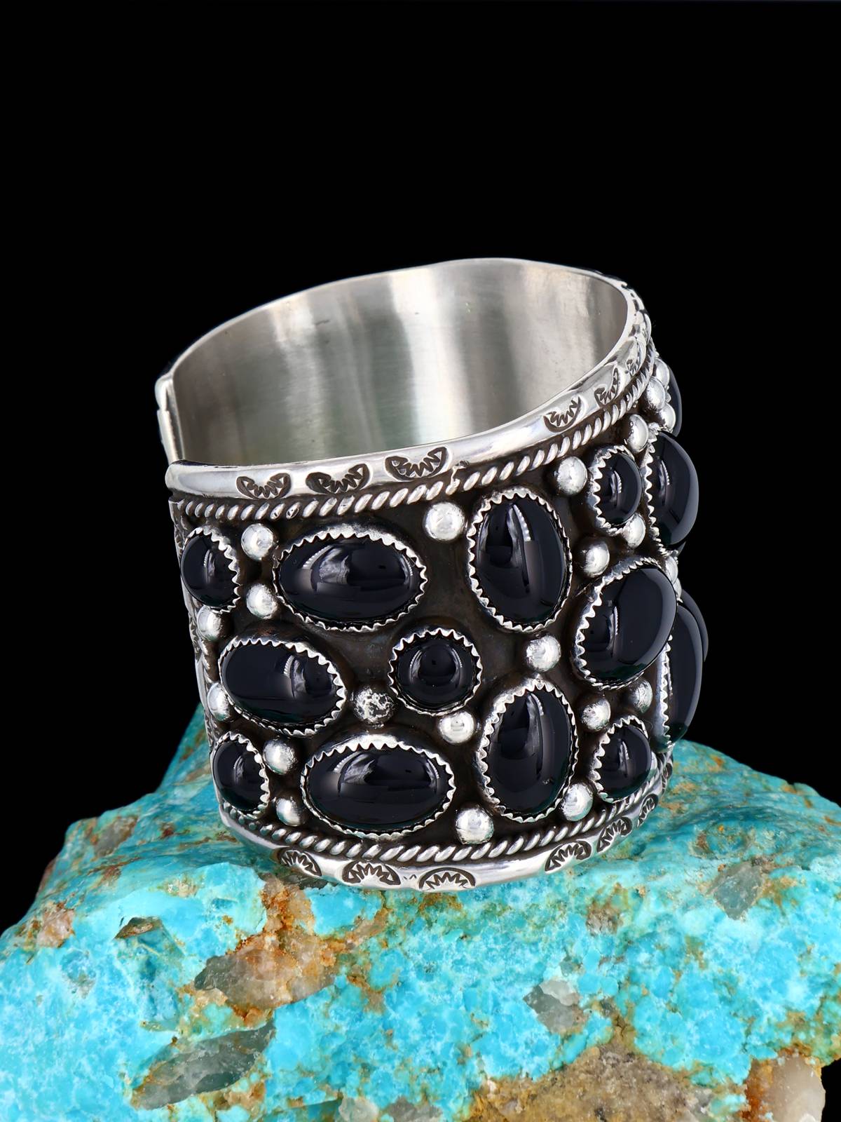 Navajo Sonoran Gold Turquoise Cluster Bracelet manchette en argent sterling