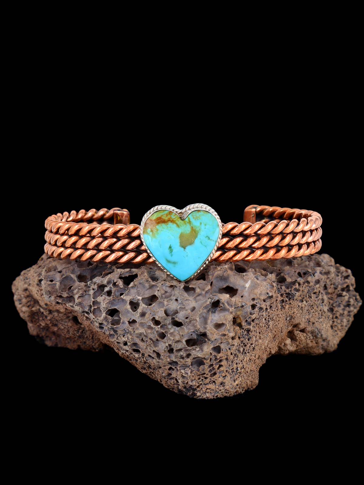 Native American Jewelry Turquoise Heart Copper Rope Cuff Bracelet