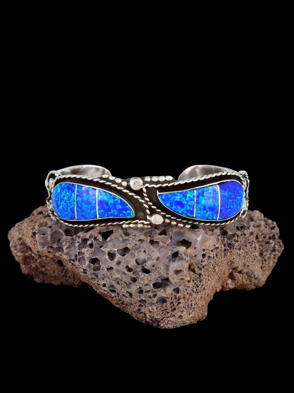 Zuni Jewelry Sterling Silver Blue Opalite Cuff Bracelet