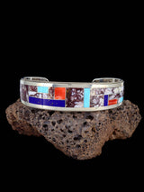 Sterling Silver Zuni Wild Horse Inlay Cuff Bracelet