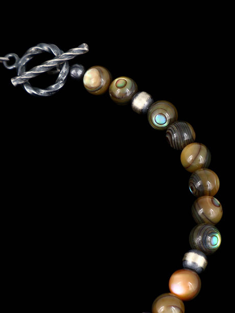 Native American Jewelry Abalone and Silver Beaded Bracelet