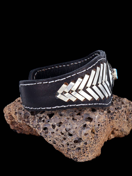 Native American Turquoise Leather Band Bracelet