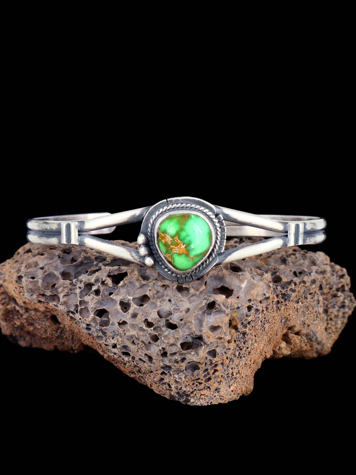 Native American Sonoran Gold Turquoise Sterling Silver Cuff Bracelet