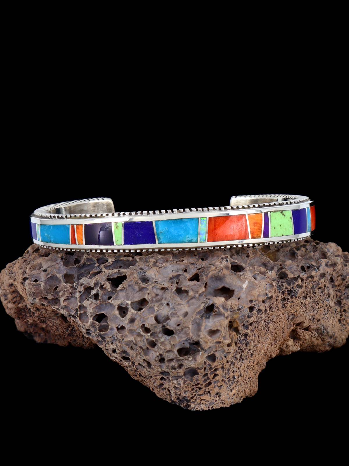 Bracelet incrusté de ciel nocturne en argent sterling Navajo