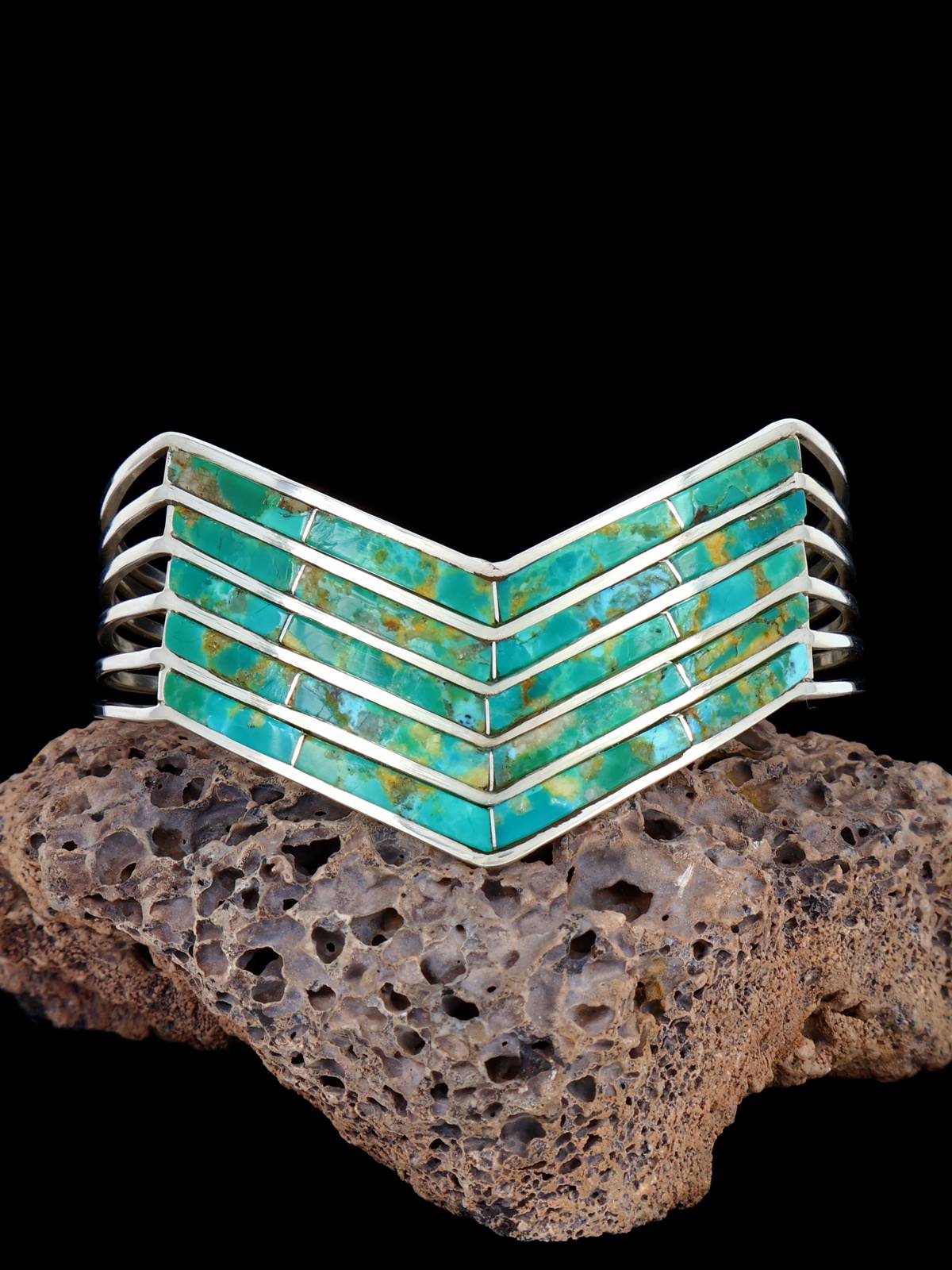 Native American Sterling Silver Turquoise Inlay Bracelet