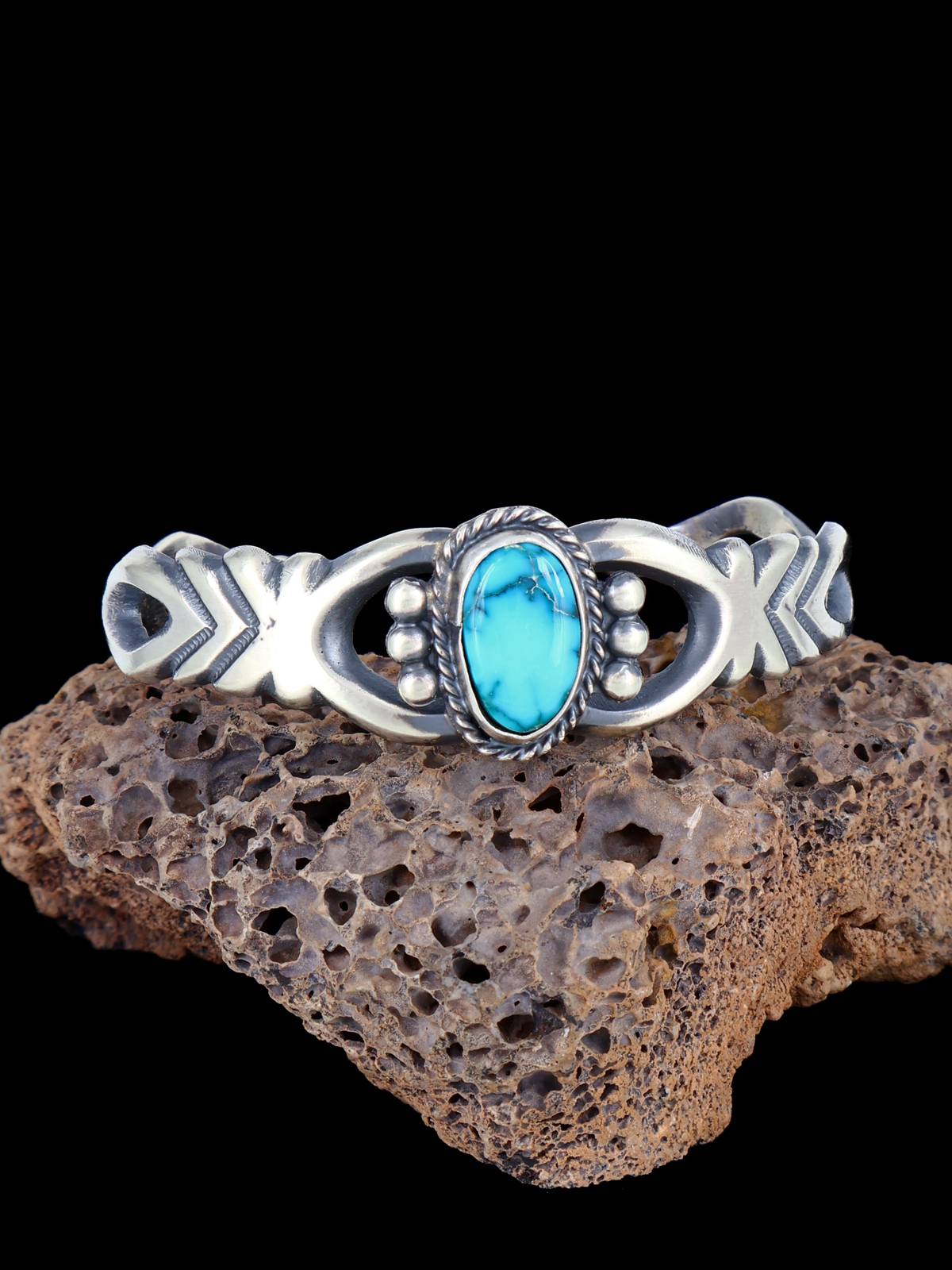 Navajo Lone Mountain Turquoise Sterling Silver Cuff Bracelet