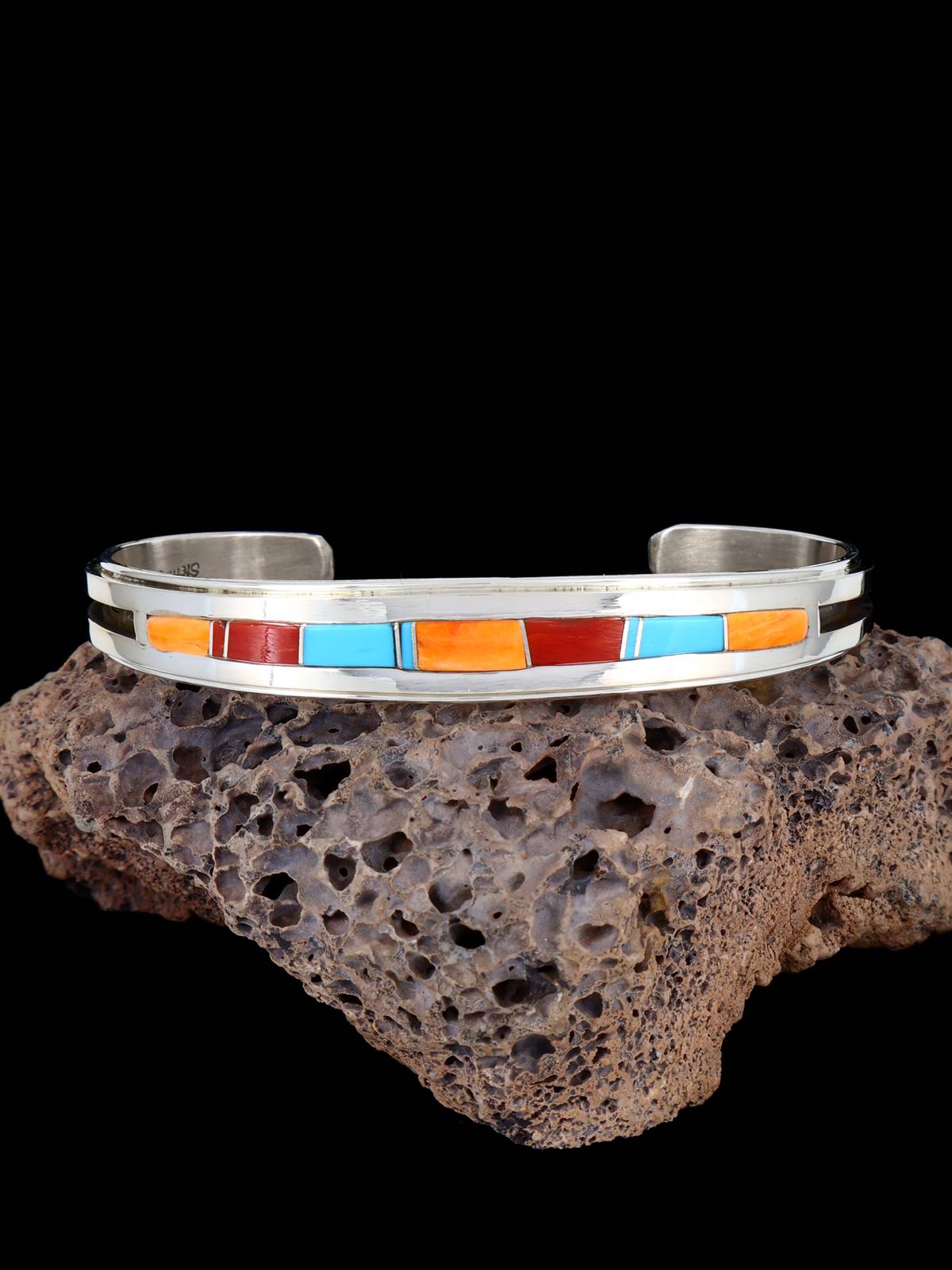 Native American Turquoise and Spiny Oyster Inlay Cuff Bracelet