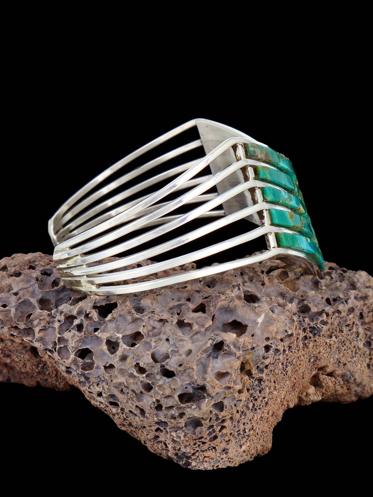 Native American Sterling Silver Turquoise Inlay Bracelet