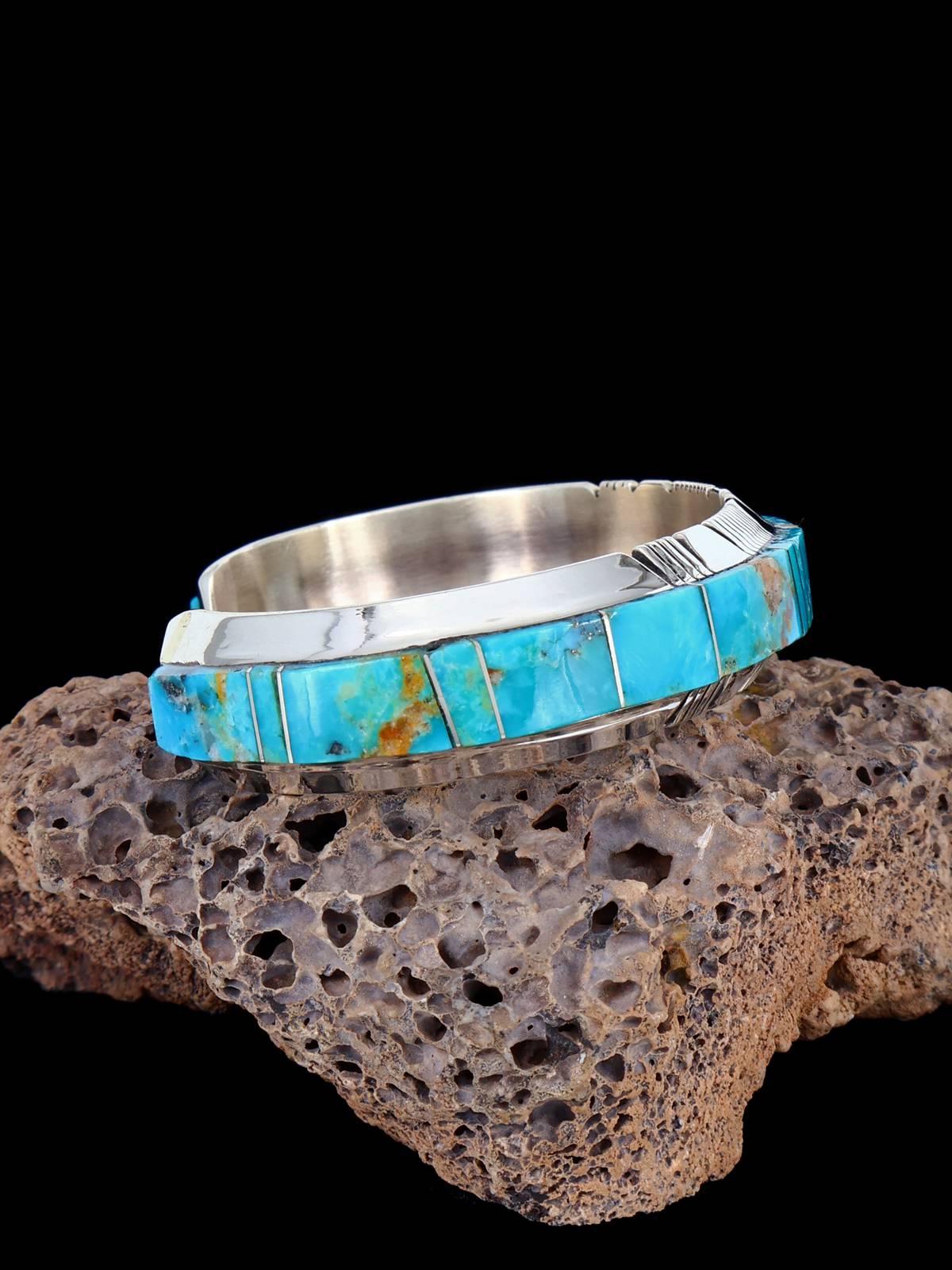 Navajo Sterling Silver Turquoise Inlay Cuff Bracelet