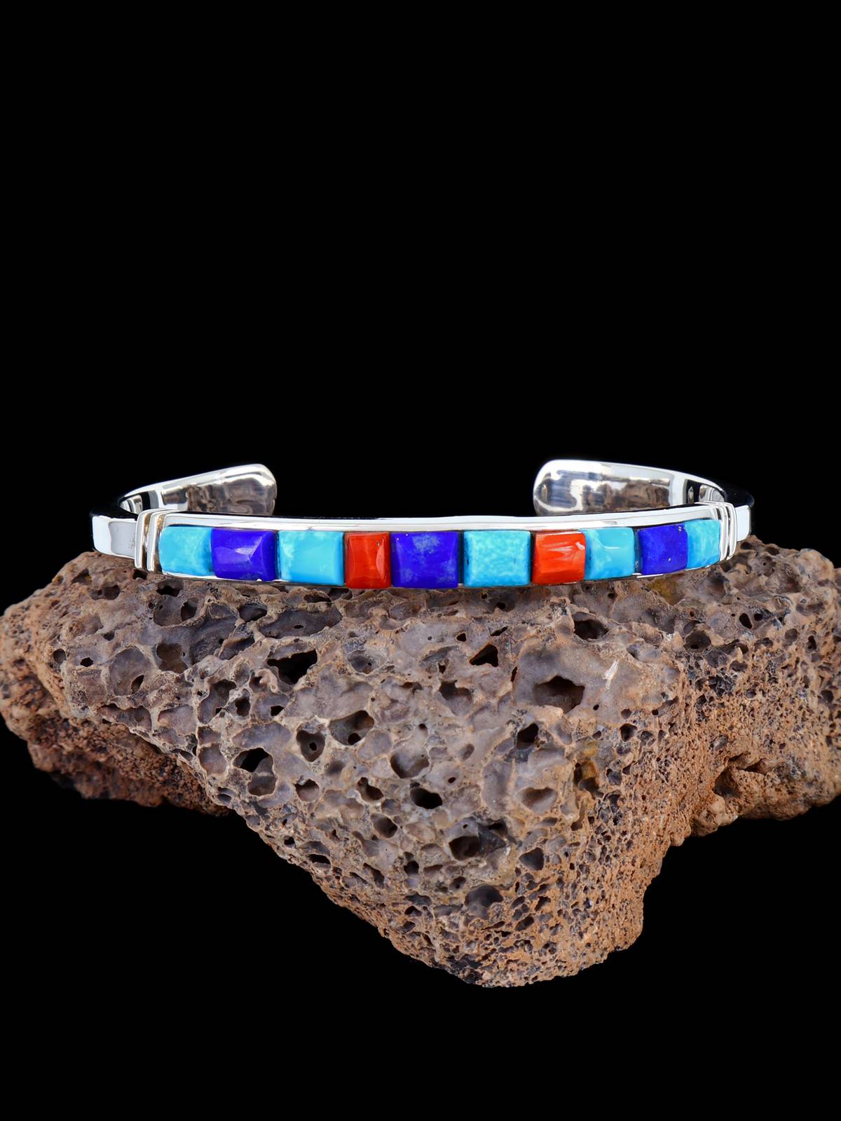 Bracelet amérindien #8 avec incrustation de pavés turquoise