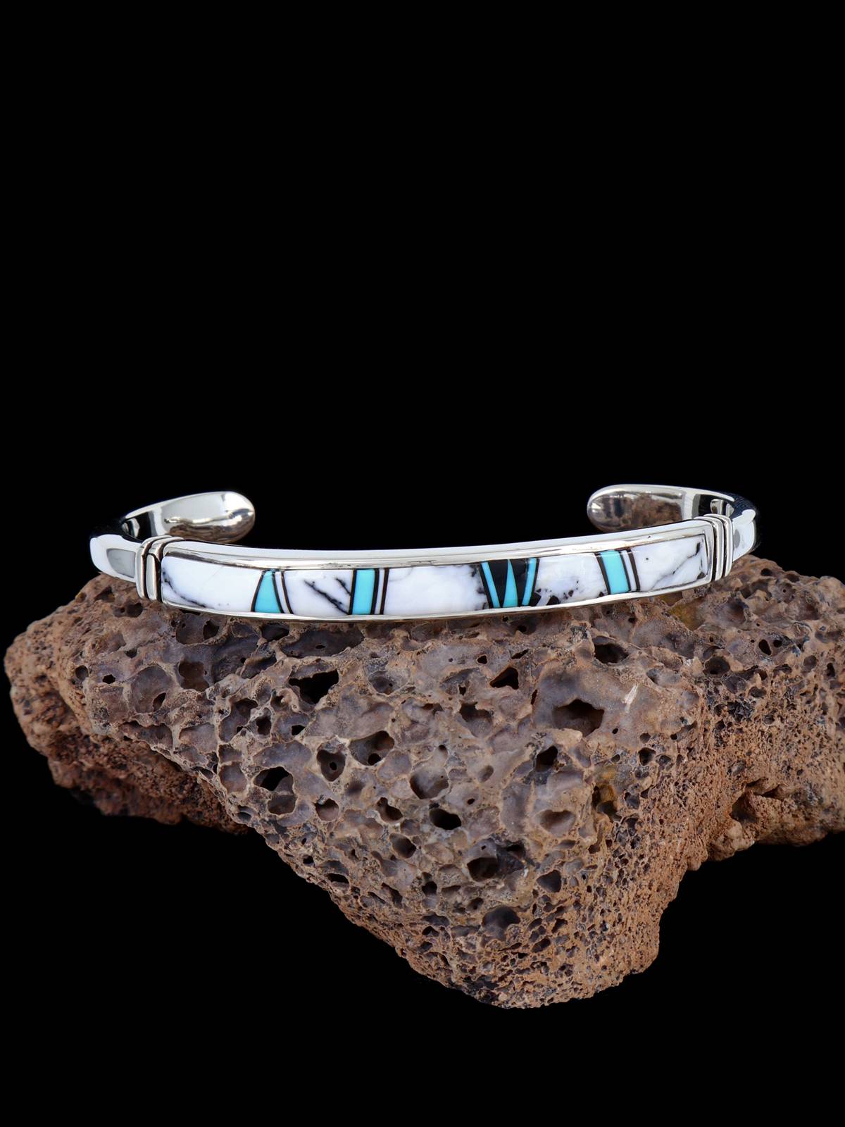 Native American Jewelry White Buffalo Inlay Cuff Bracelet