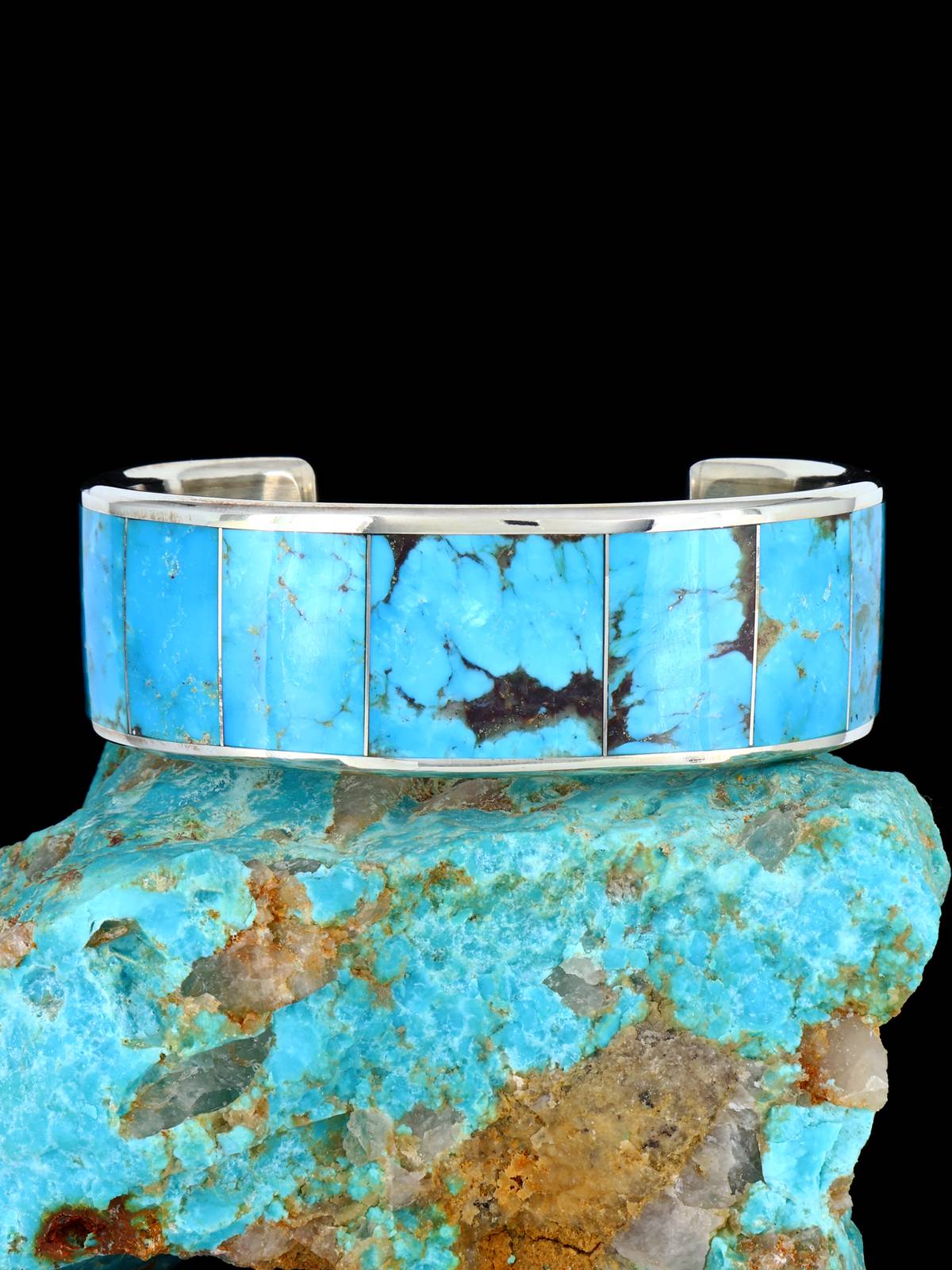 Zuni Inlay Sterling Silver Turquoise Cuff Bracelet