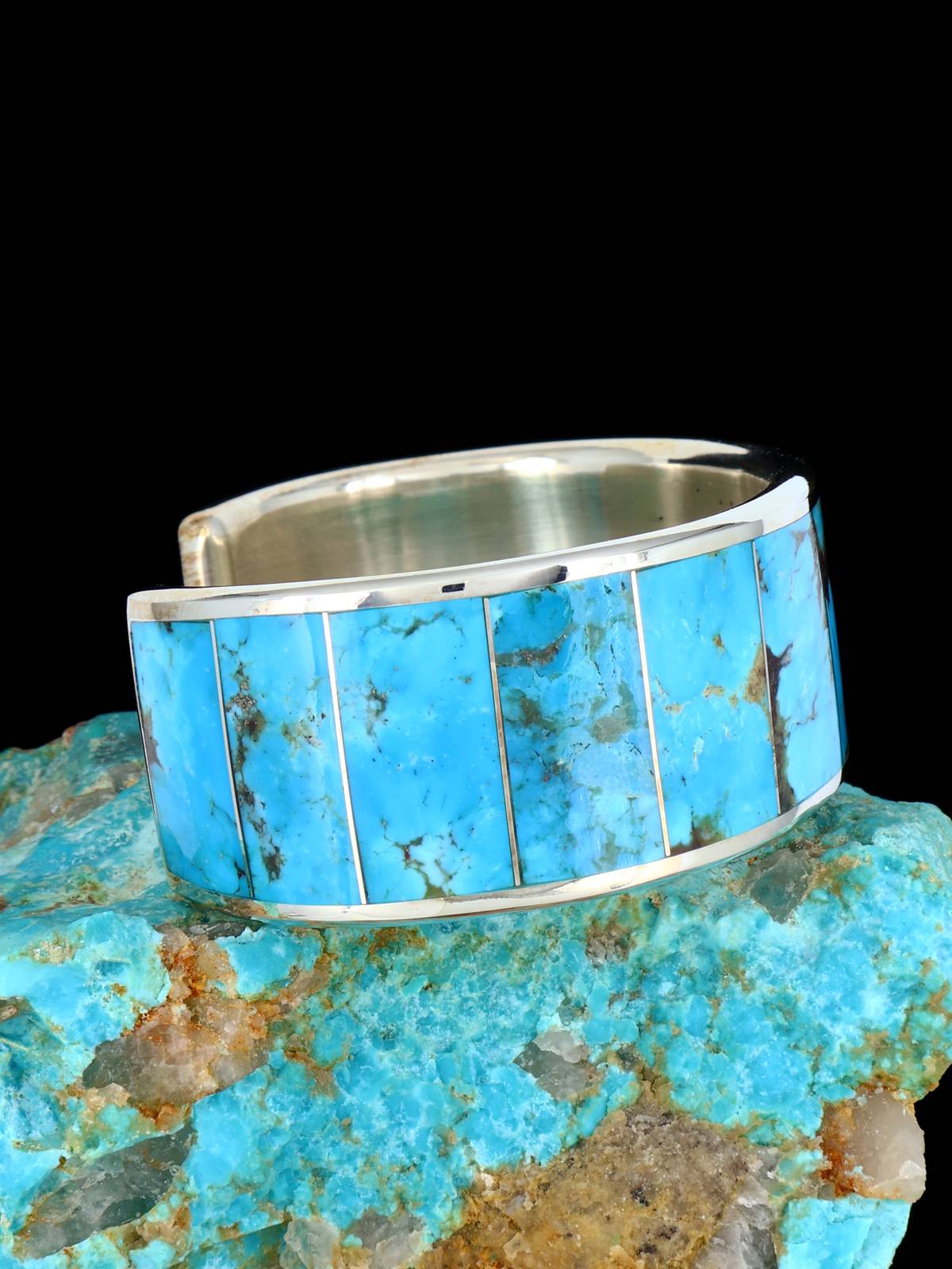 Zuni Inlay Sterling Silver Turquoise Cuff Bracelet