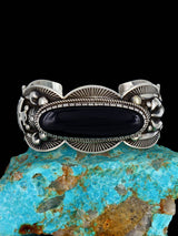 Navajo Jewelry Pulsera de plata de ley con ónix negro