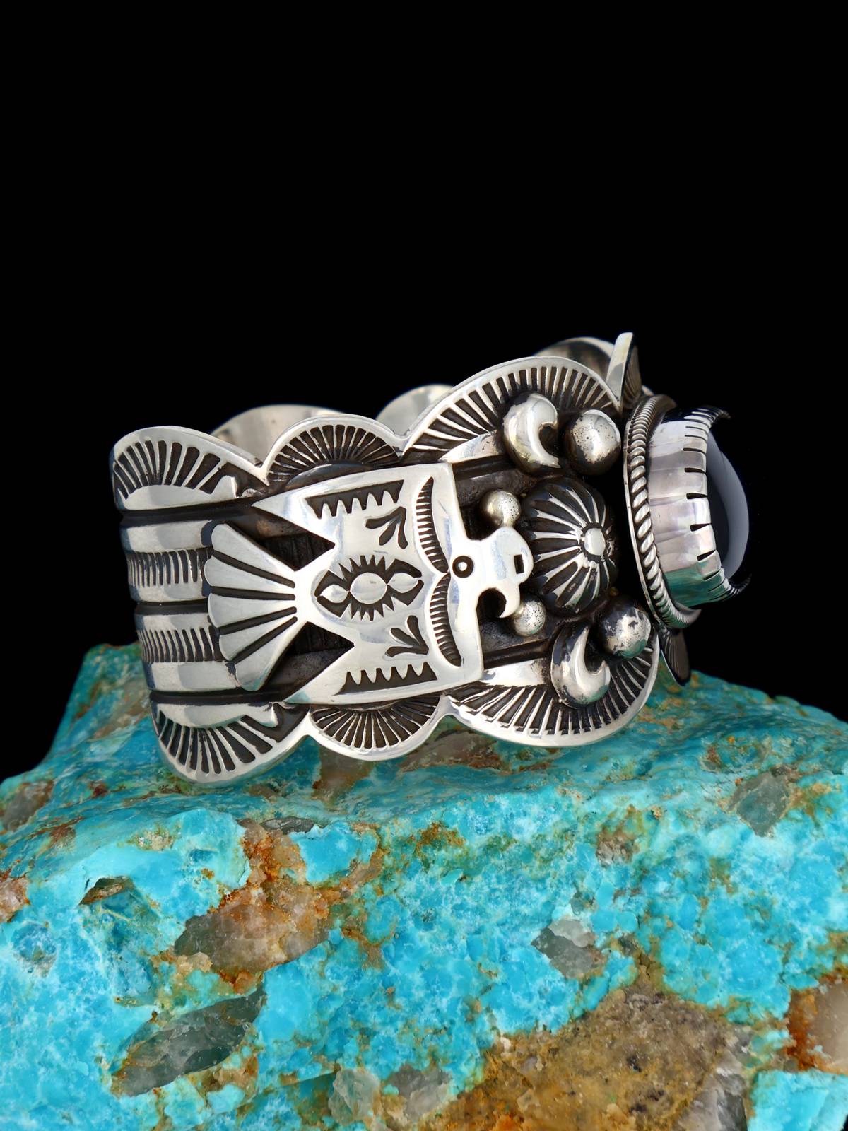 Navajo Jewelry Pulsera de plata de ley con ónix negro