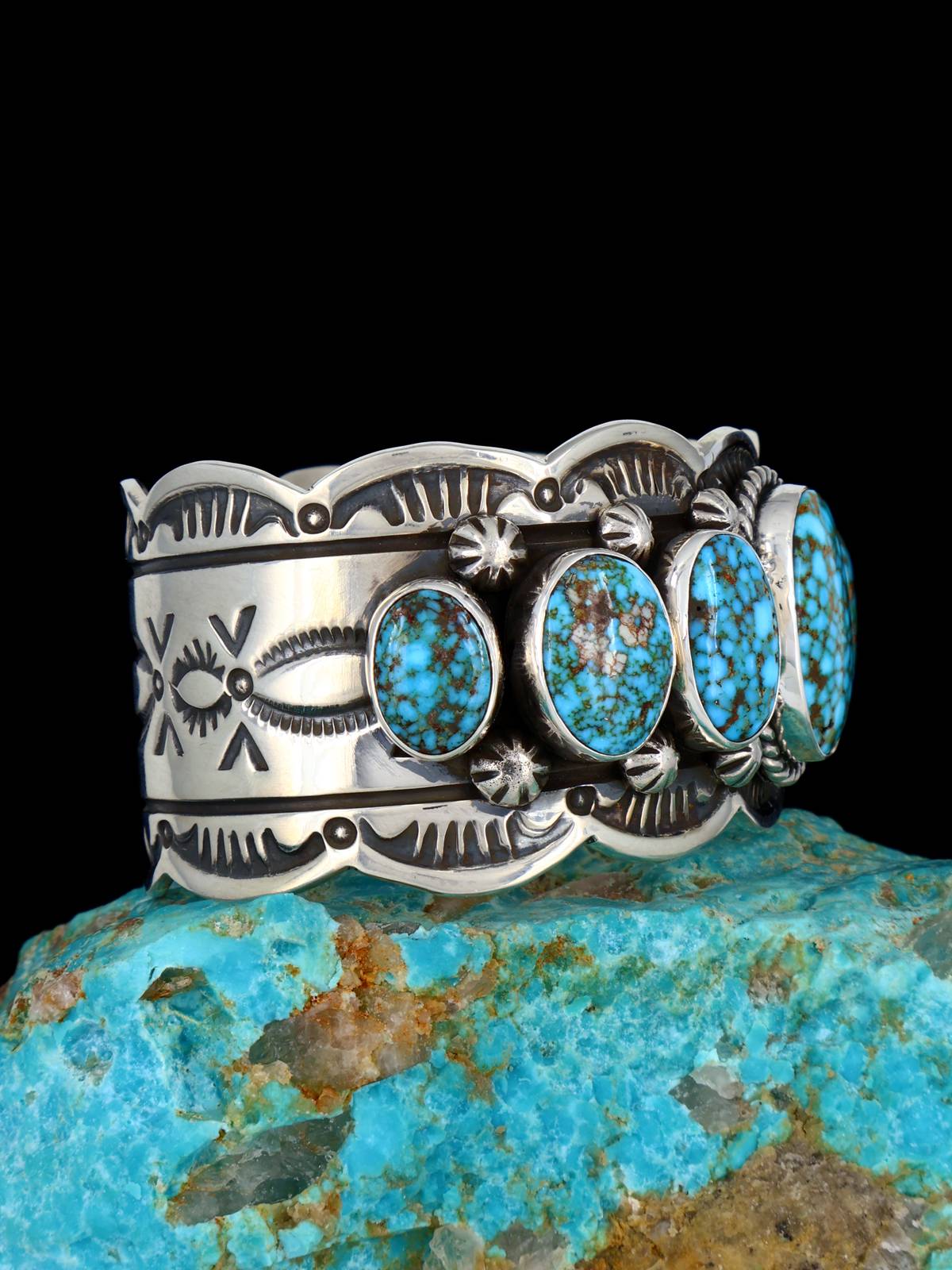 Brazalete de plata de ley con gema azul y turquesa de nativos americanos