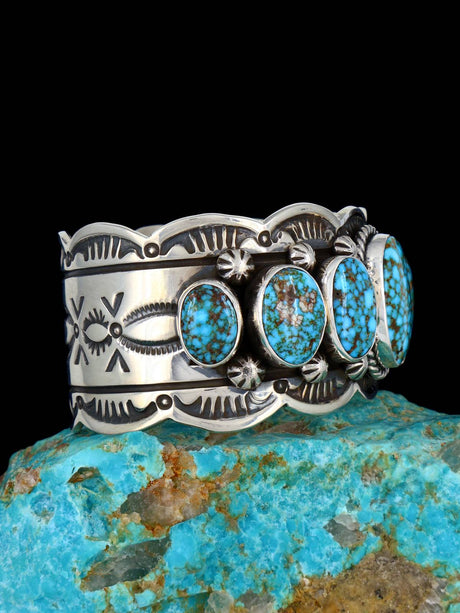 Brazalete de plata de ley con gema azul y turquesa de nativos americanos