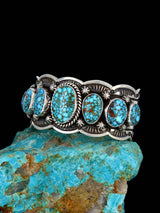 Brazalete de plata de ley con gema azul y turquesa de nativos americanos