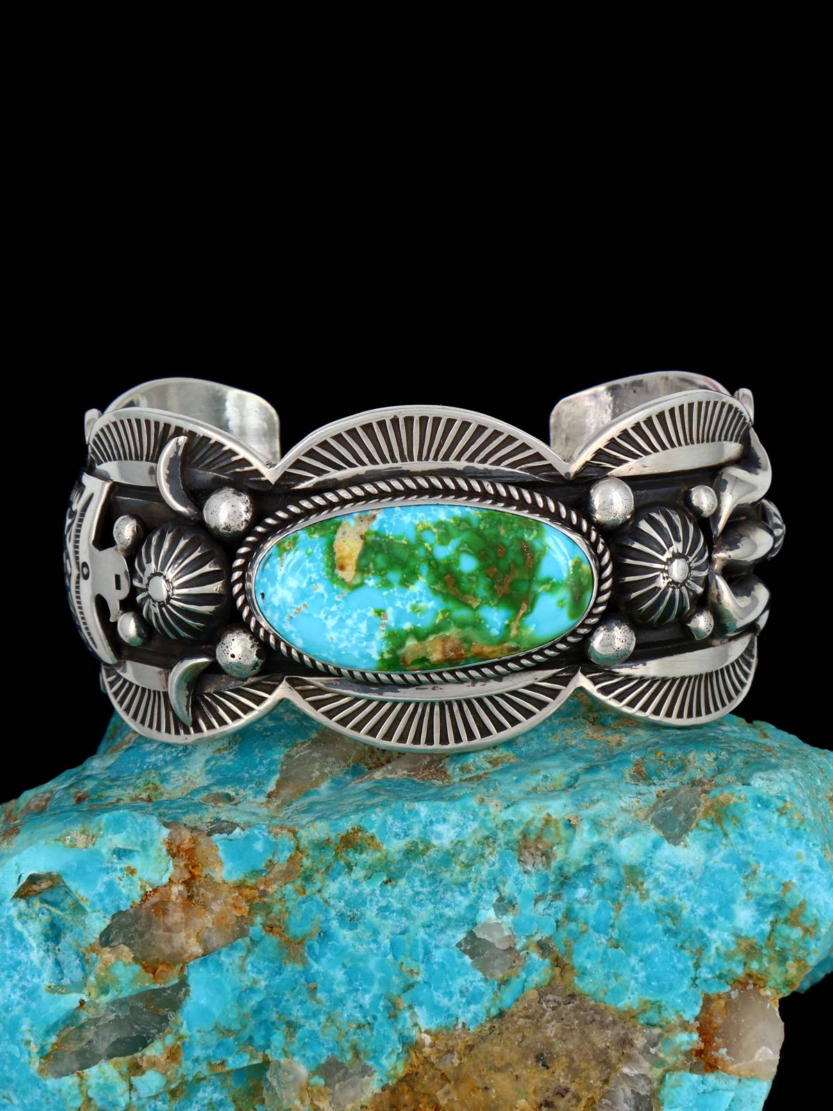 Pulsera de puño turquesa Natural Golden Hill de joyería nativa americana