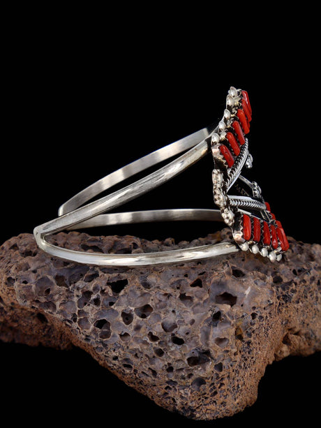 Sterling Silver Coral Petit Point Zuni Bracelet