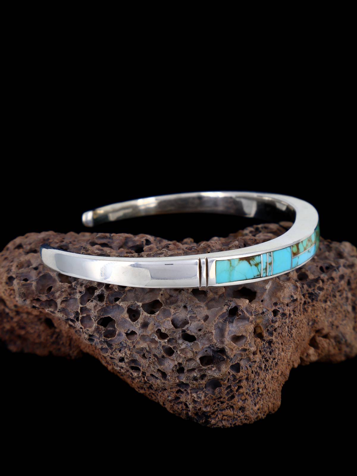 Native American Kingman Turquoise Inlay Cuff Bracelet