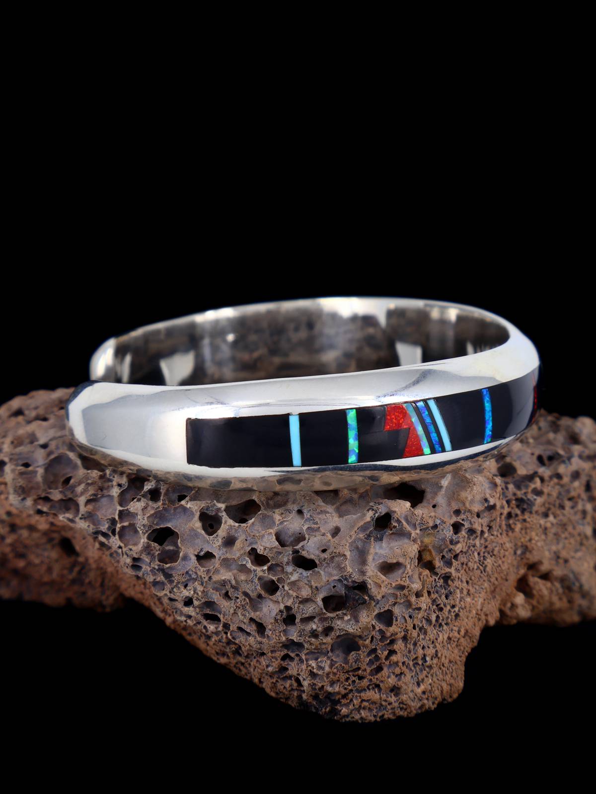 Bracelet amérindien #8 avec incrustation de pavés turquoise
