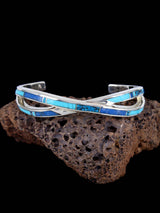 Native American Turquoise and Denim Lapis Mosaic Inlay Bracelet