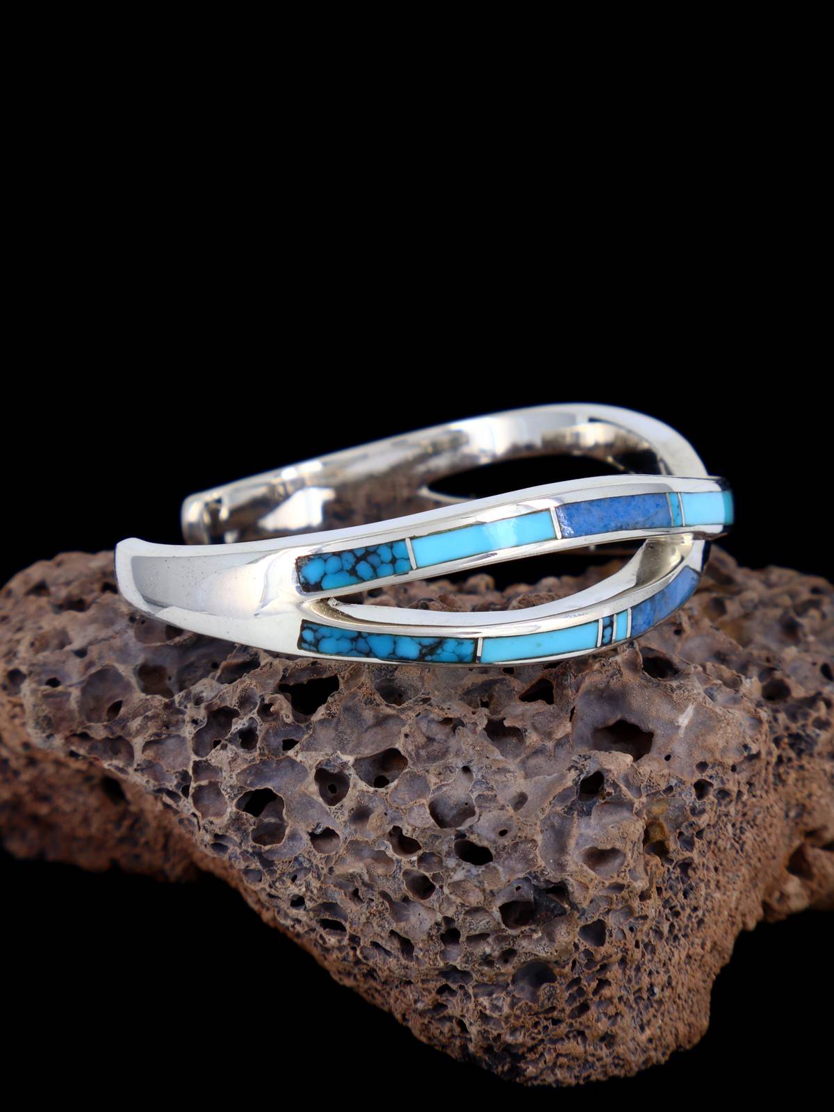 Native American Turquoise and Denim Lapis Mosaic Inlay Bracelet