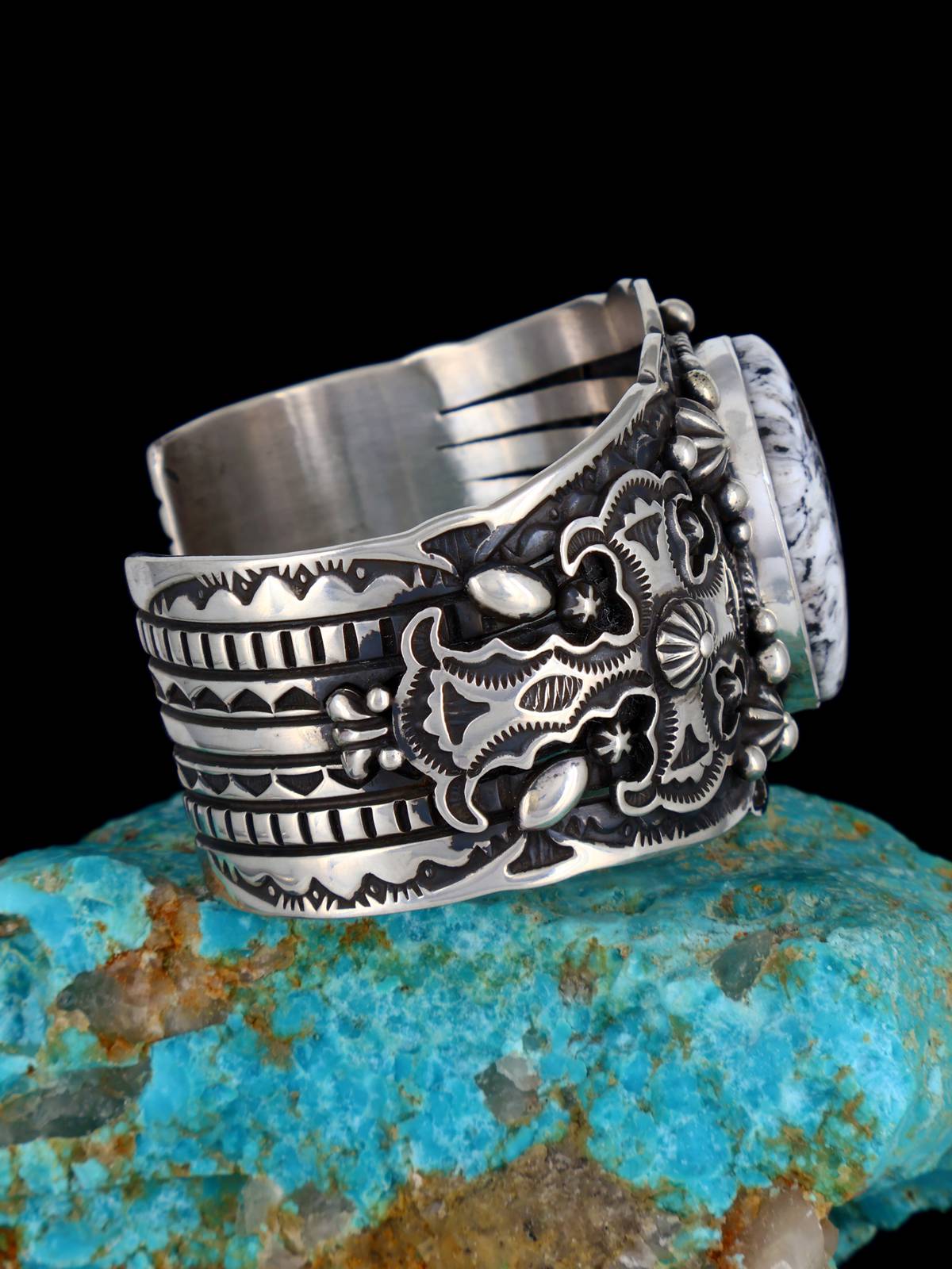 Navajo Jewelry Sterling Silver White Buffalo Cuff Bracelet