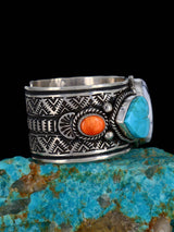 Native American Jewelry Spiny Oyster and Kingman Turquoise Heart Bracelet