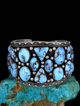 Navajo Natural Golden Hill Turquoise Cluster Sterling Silver Cuff Bracelet
