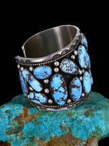 Navajo Natural Golden Hill Turquoise Cluster Sterling Silver Cuff Bracelet