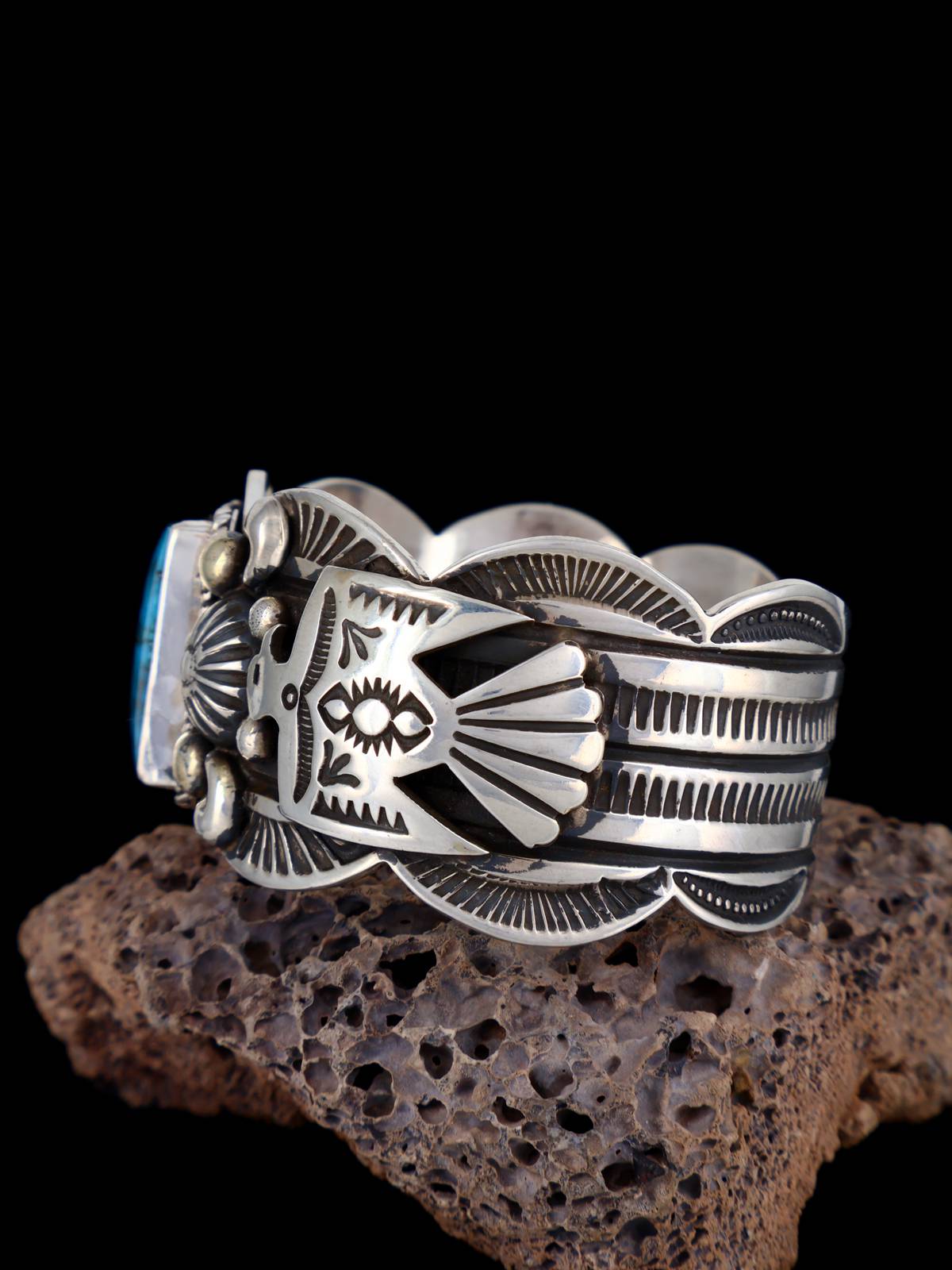 Pulsera de puño turquesa Natural Golden Hill de joyería nativa americana