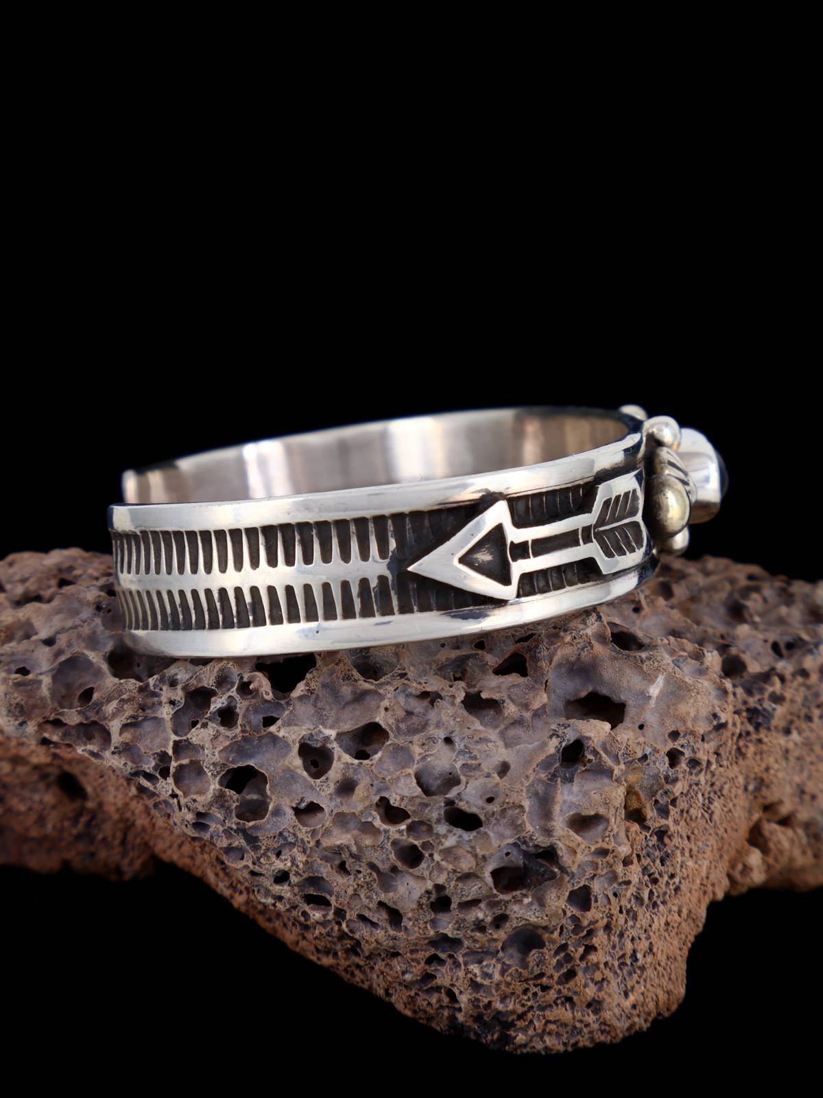 Navajo Jewelry Bracelet manchette en argent sterling avec onyx noir