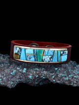 Native American Cobblestone Inlay Turquoise Leather Bracelet
