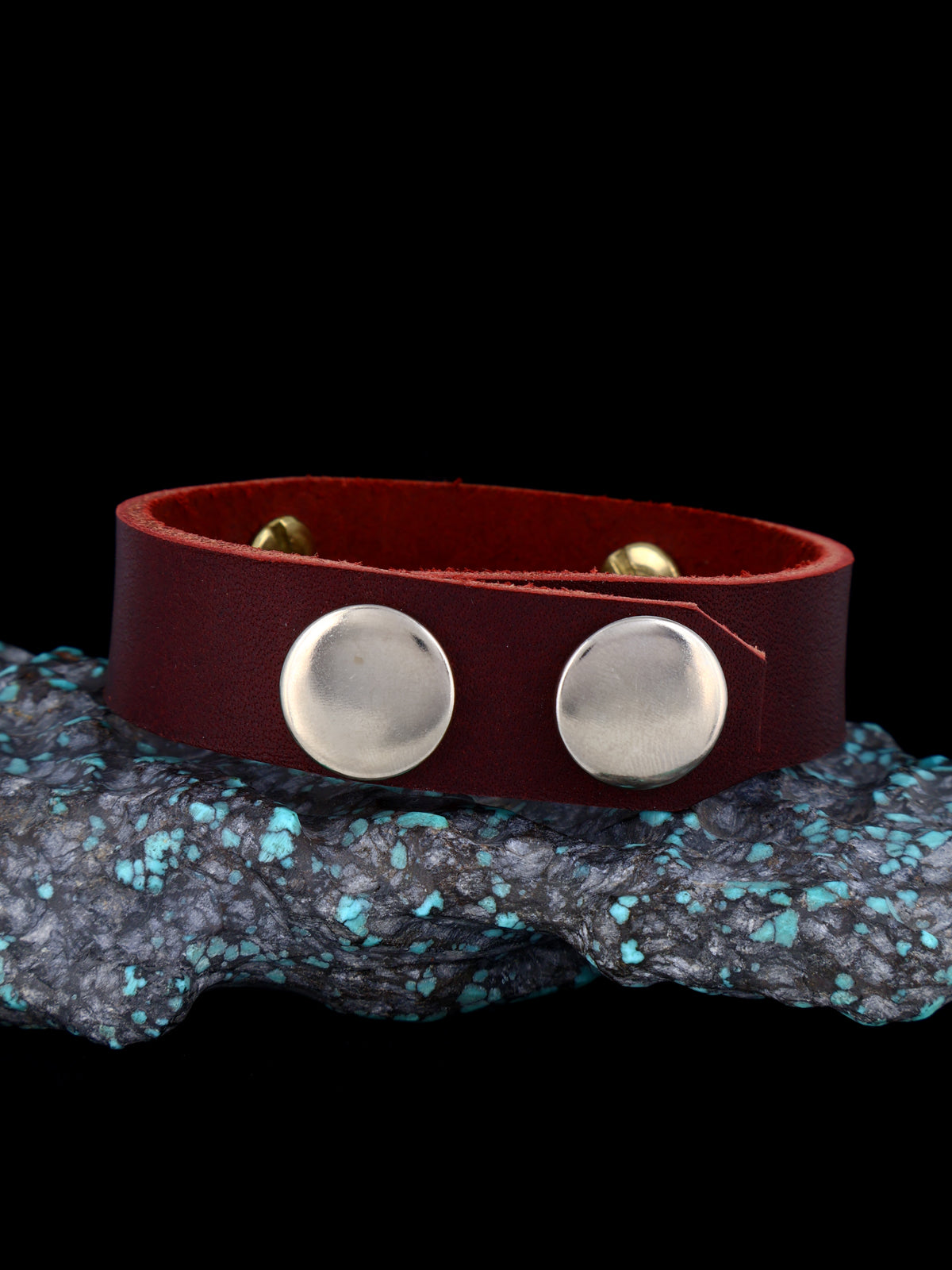 Native American Cobblestone Inlay Turquoise Leather Bracelet