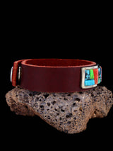 Native American Cobblestone Inlay Turquoise Leather Bracelet