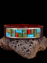 Native American Cobblestone Inlay Turquoise Leather Bracelet