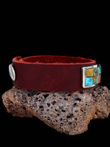 Native American Cobblestone Inlay Turquoise Leather Bracelet
