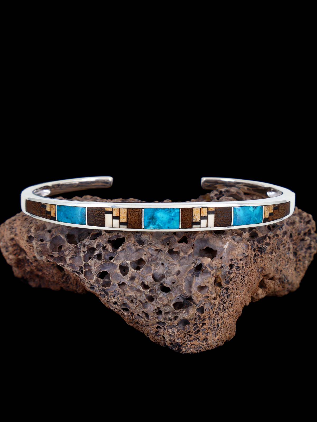 Bracelet amérindien #8 avec incrustation de pavés turquoise