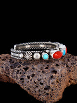 Navajo Sterling Silver Jewelry Turquoise and Coral Cuff Bracelet