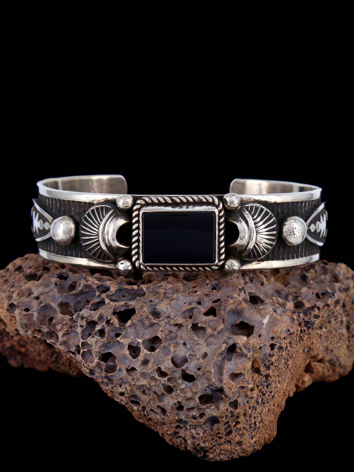 Navajo Jewelry Bracelet manchette en argent sterling avec onyx noir